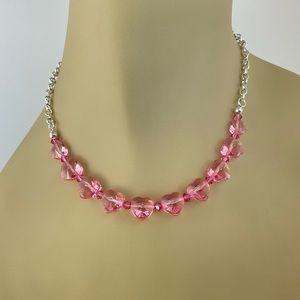 Swarovski Pink Crystal Hearts Necklace, Handmade, Coquette Girl, Barbie Core